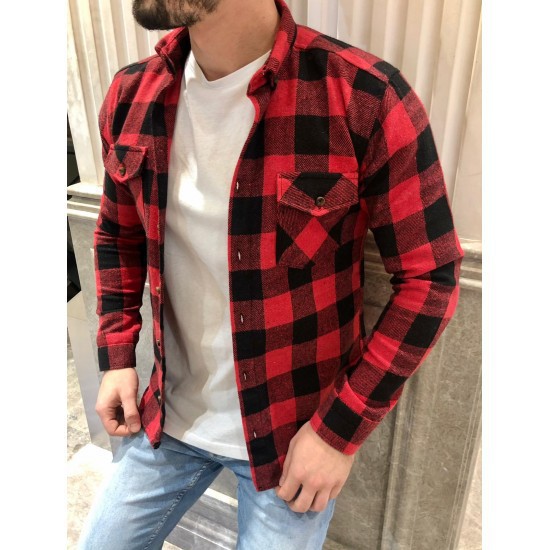 Long-sleeved Pocket Checked Shirt With A Lapel For Young Men In Autumn And