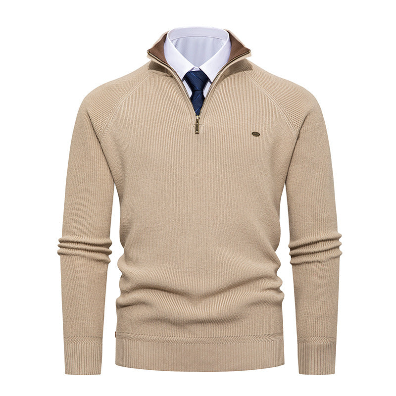 Men's Half-Zip Stand Collar Solid Color Casual Knit Sweater
