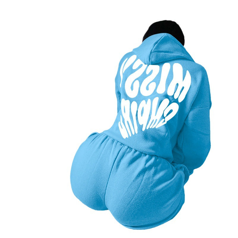 Long Sleeve Hooded Sweatshirt Shorts Two-Piece Set Women's
