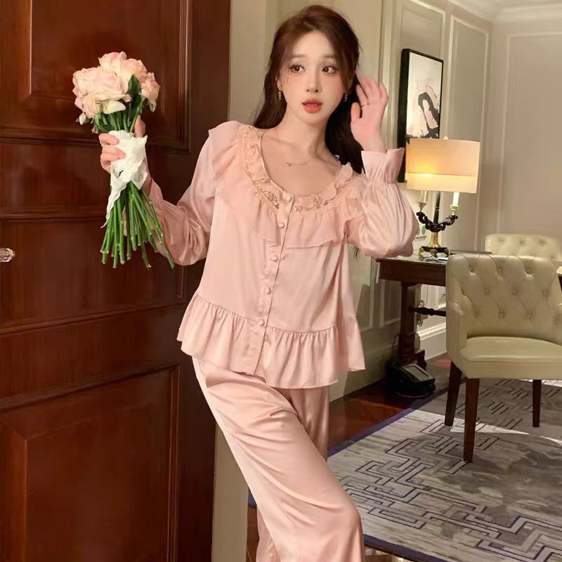 Sweet Princess-style Pajama Set Perfect For Spring And Falland Wearable Outside