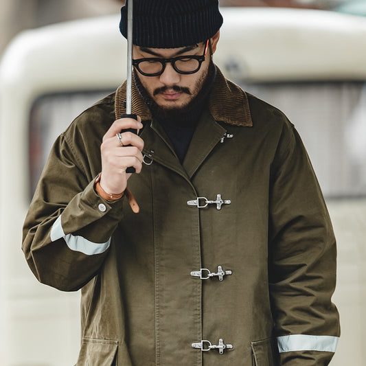 Men's Mid-length Over-the-knee Reflective Striped Coat
