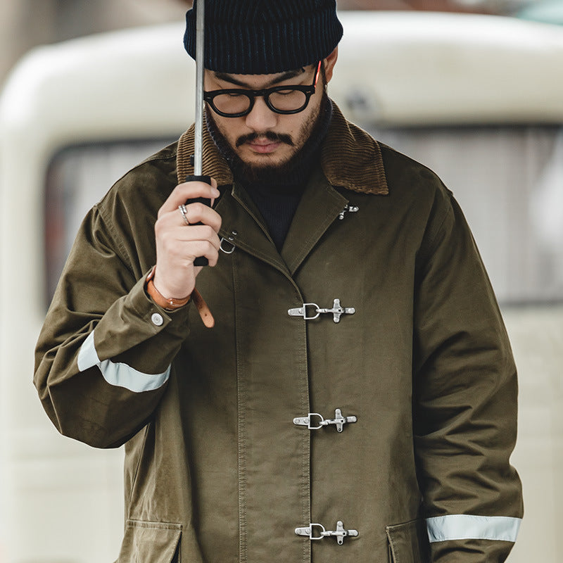 Men's Mid-length Over-the-knee Reflective Striped Coat
