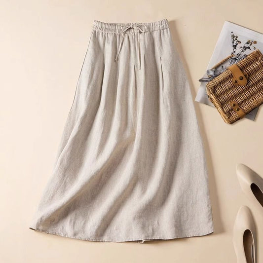 Casual Solid-Colored Cotton-Linen Womens Loose Artistic Dress