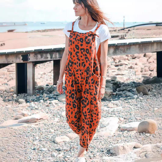 Leopardprintet Løs Jumpsuit i Store Størrelser, der passer til alt