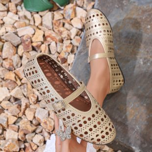 Women's Low-cut Buckle Hollow-out Round Toe Flat Shoes