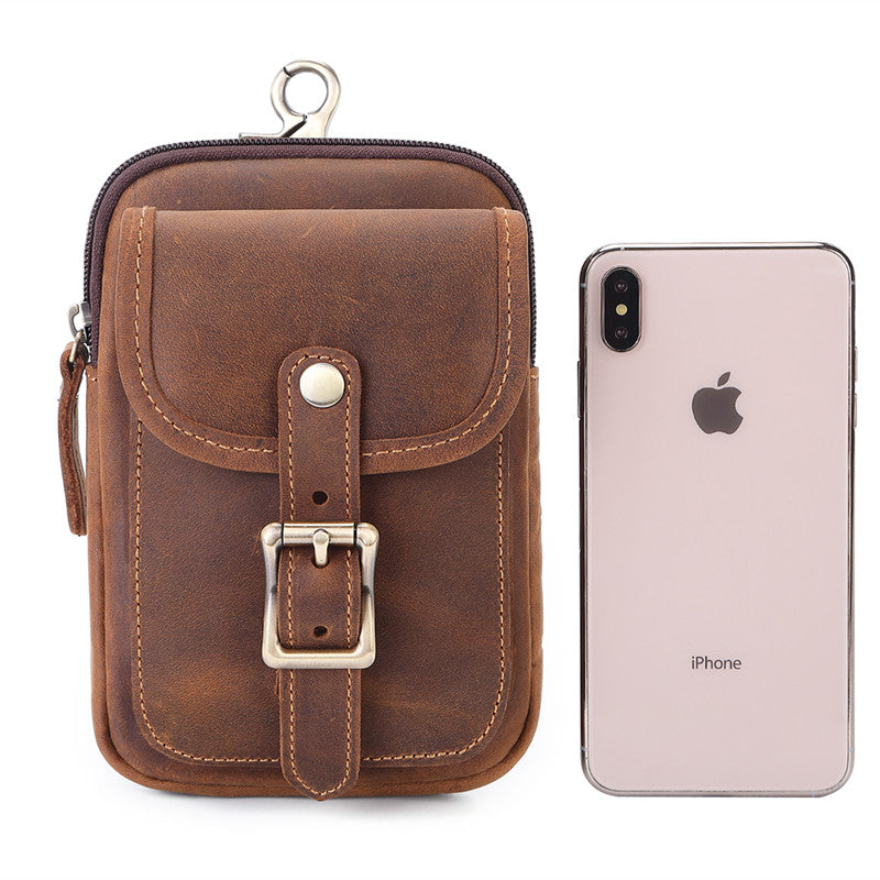 Men's leather waist bag can wear belt slant across mobile phone bag