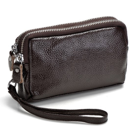 Cowhide double zipper small lady pocket handbag mini mobile bag