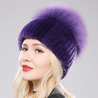 Womens Warmth-Retaining Rex Rabbit Fur Winter Hat