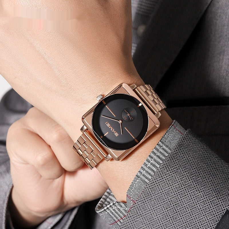 Square Steel Band Stylish Standalone Seconds Subdial With Two Hands Solid Steel Band Quartz Watch