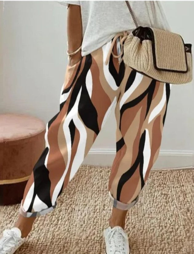 Printed Pocket Fashion Lace-up Straight-leg Trousers