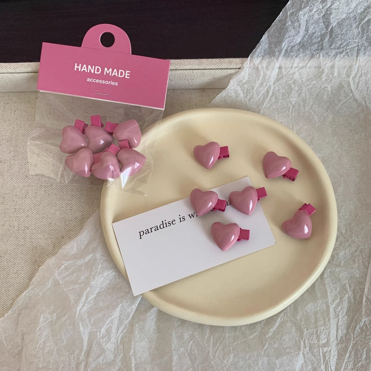Peach Colors Delicate Heart Barrettes 6 Girls