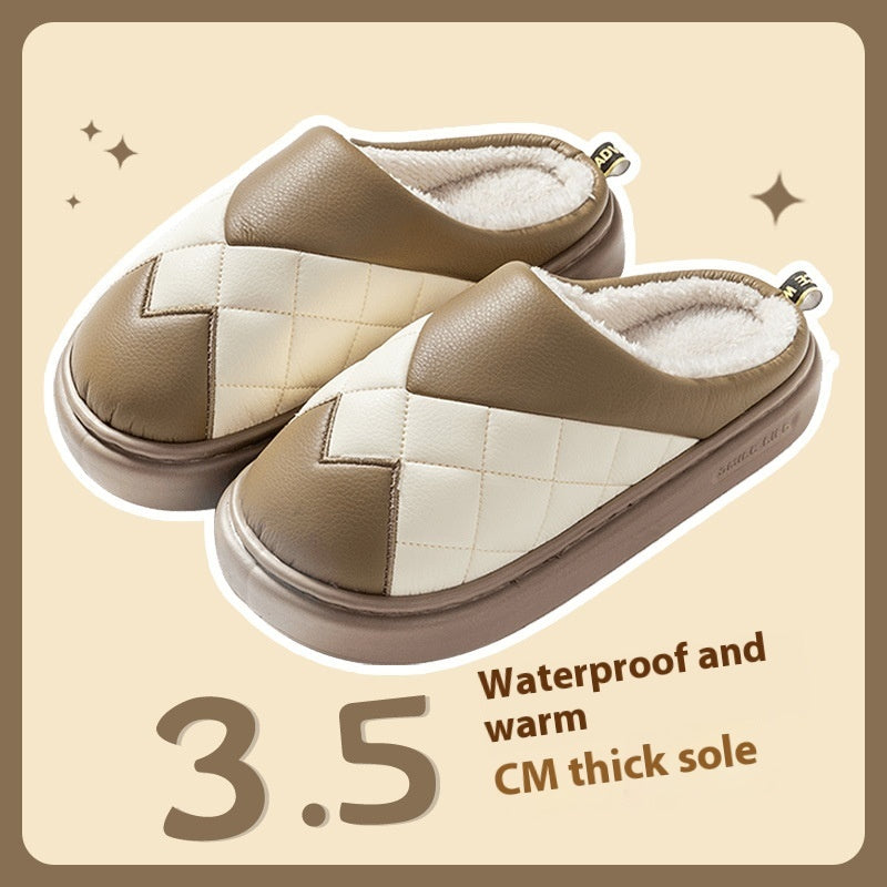 PU Cotton Slippers Women's Autumn And Winter Waterproof