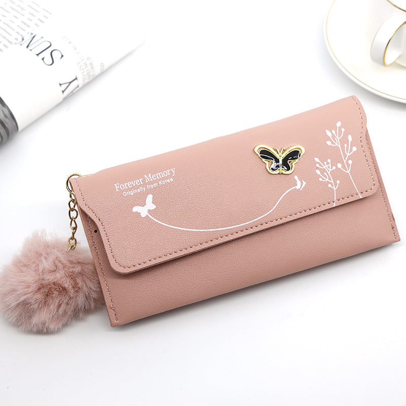 Fashion Ladies Long Solid Color Fur Ball Bow Clutch