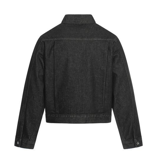 American Retro Airplane Buckle Pleated Gem Button Design Denim Jacket