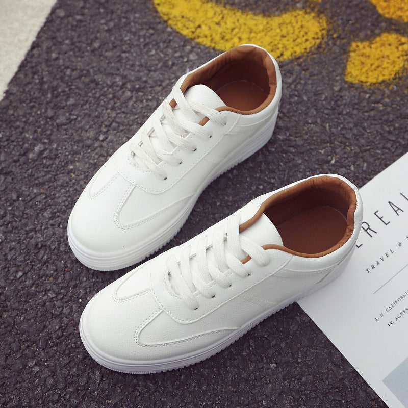 New Spring Thick White Shoes Casual Shoes Female Korean Female Leather Shoes Solid Platform Shoes