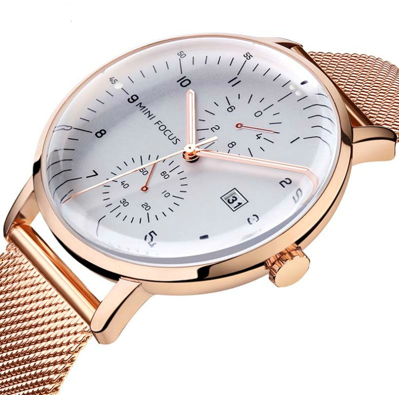 Men's Business Watch Japan Movement Calendar Luminous Waterproof Fake Two Eyes 0052G