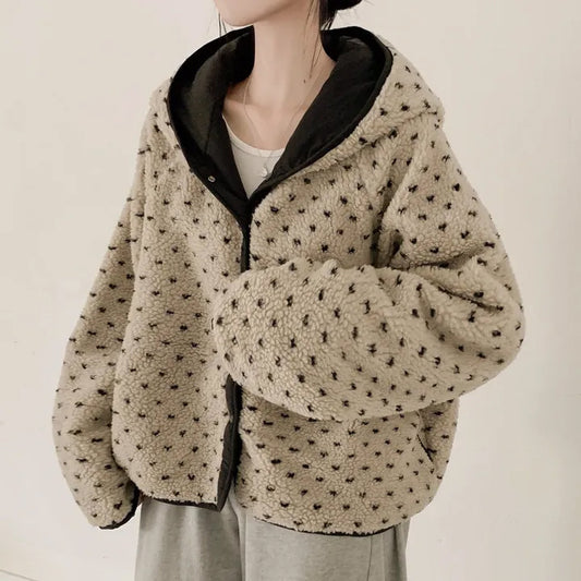 Thickened Double-sided Printed Cotton Hooded Coat For Women