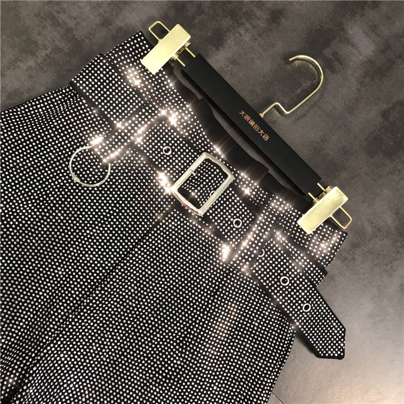 Spring New Fashion Rhinestone Shiny Belt Heavy Industry All-Match Shorts