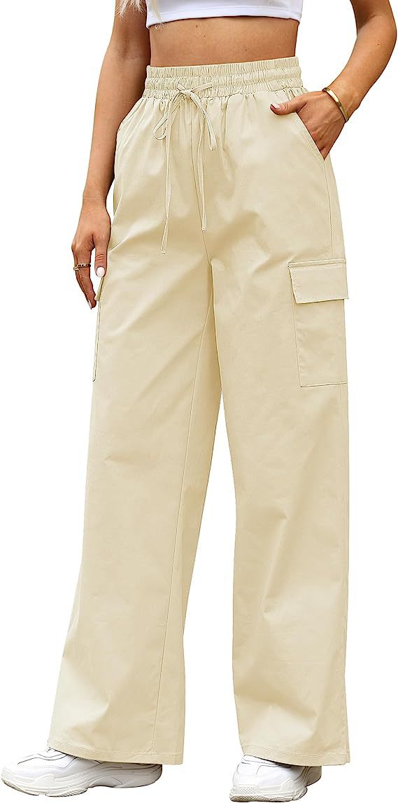 Women's Cotton Pocket Smocking Workwear Casual Pants
