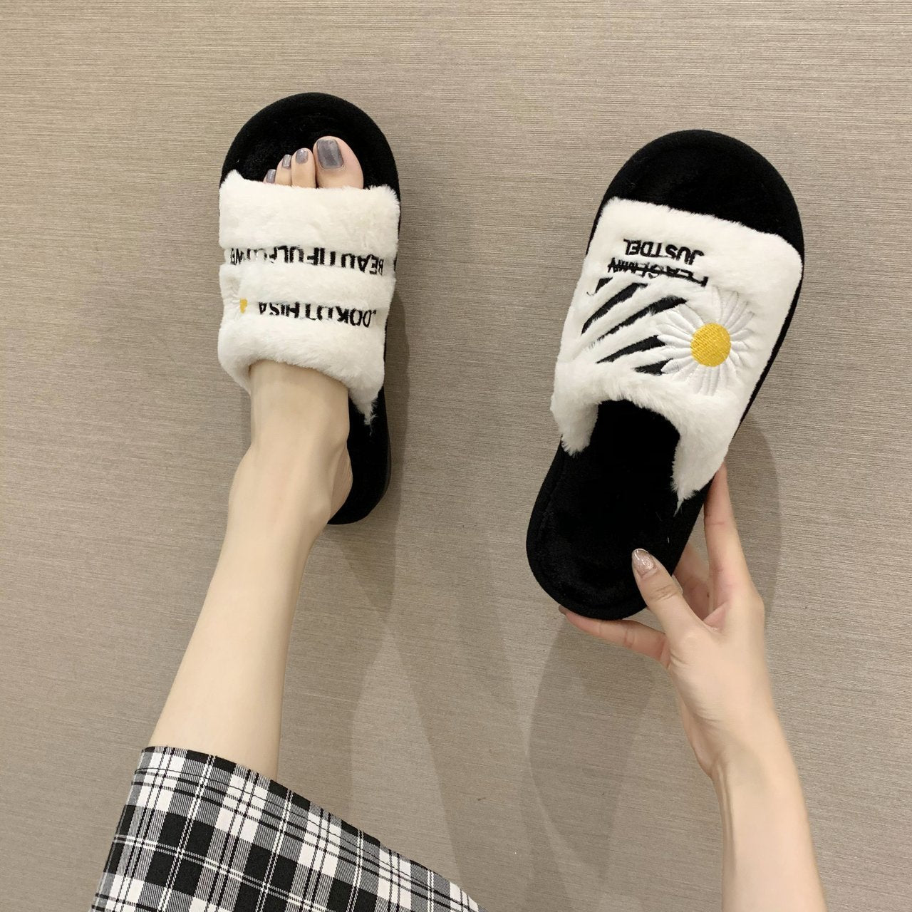 Casual home plush platform slippers