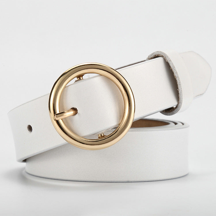 The new lady fashion retro pure leather belt belt ladies all-match round buckle leather belt ladies fine belt