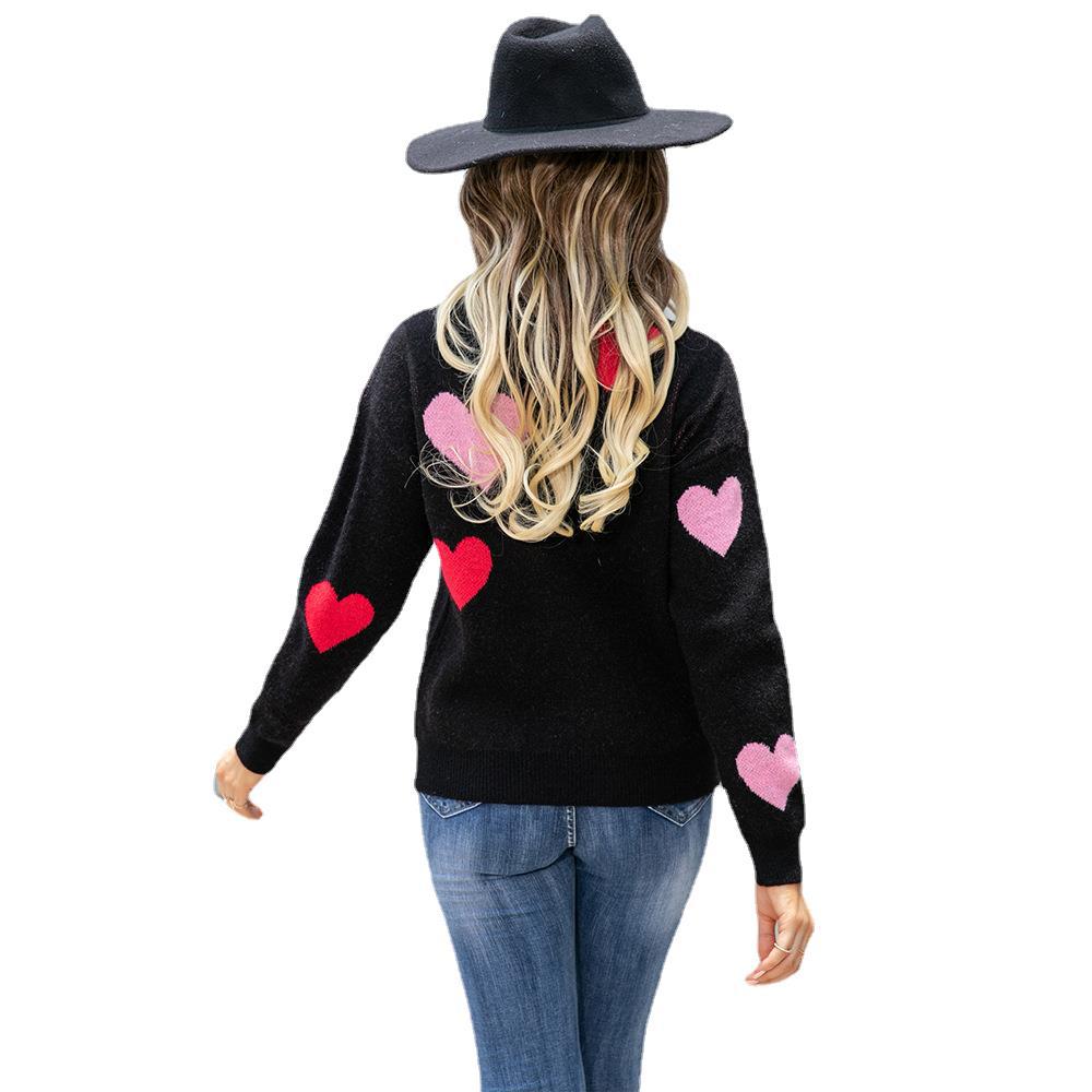 Autumn And Winter New Peach Heart Sweater Round Neck Knitted Pullover