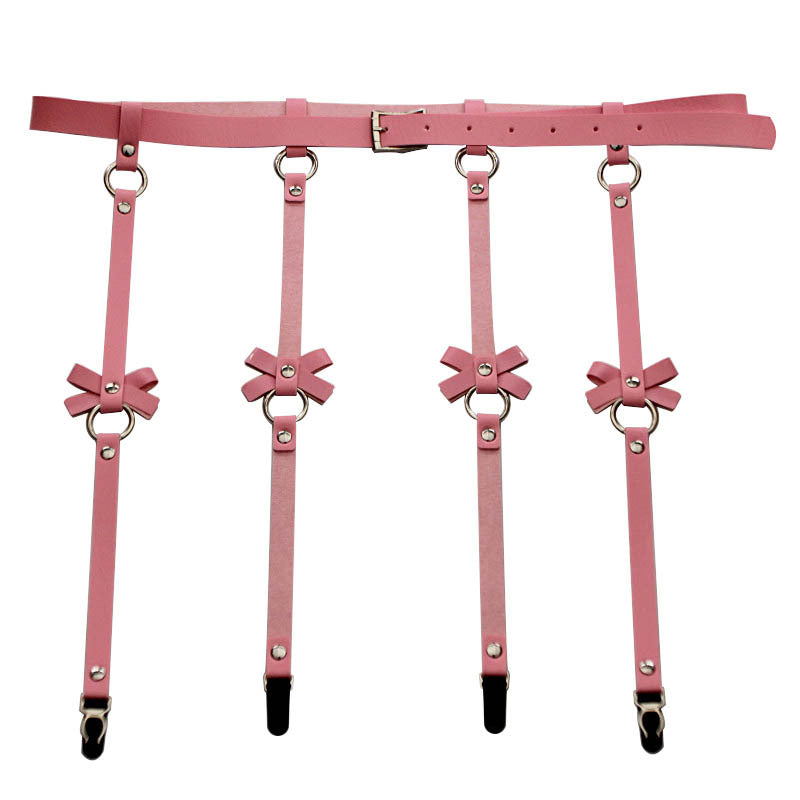 Cross border hot selling personality exaggeration European and American PU leather bow Garter Belt Hip Hop nightclub sexy leg ring hanger clip