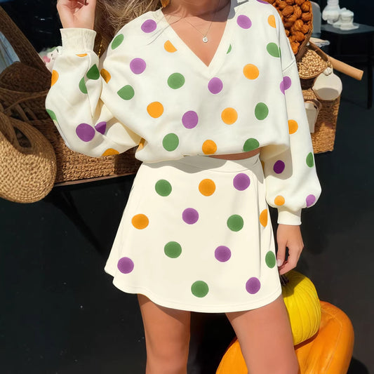 Womens European And American-style Chic Casual Set With A Polka-dot Print