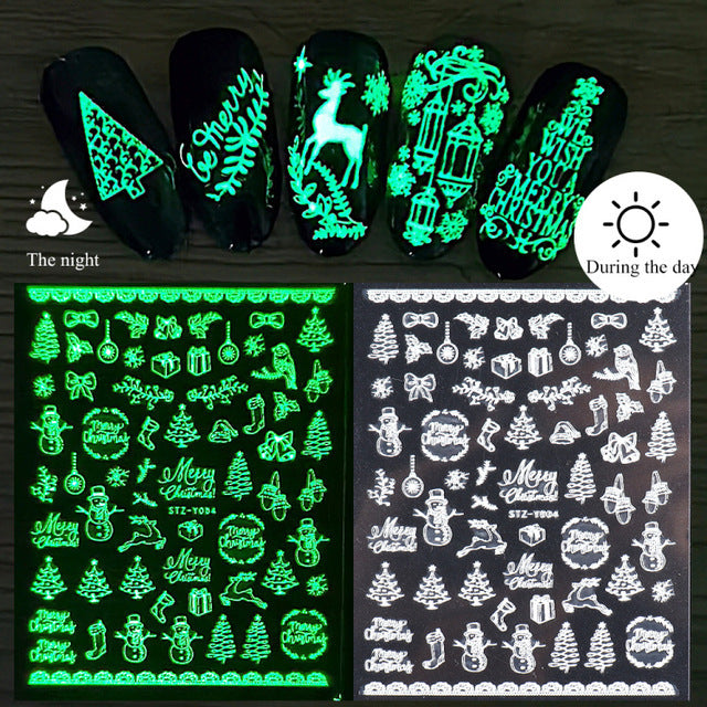 Nail Art Luminous Sticker Christmas Snowflake Luminous Nail 3D Adhesive Sticker