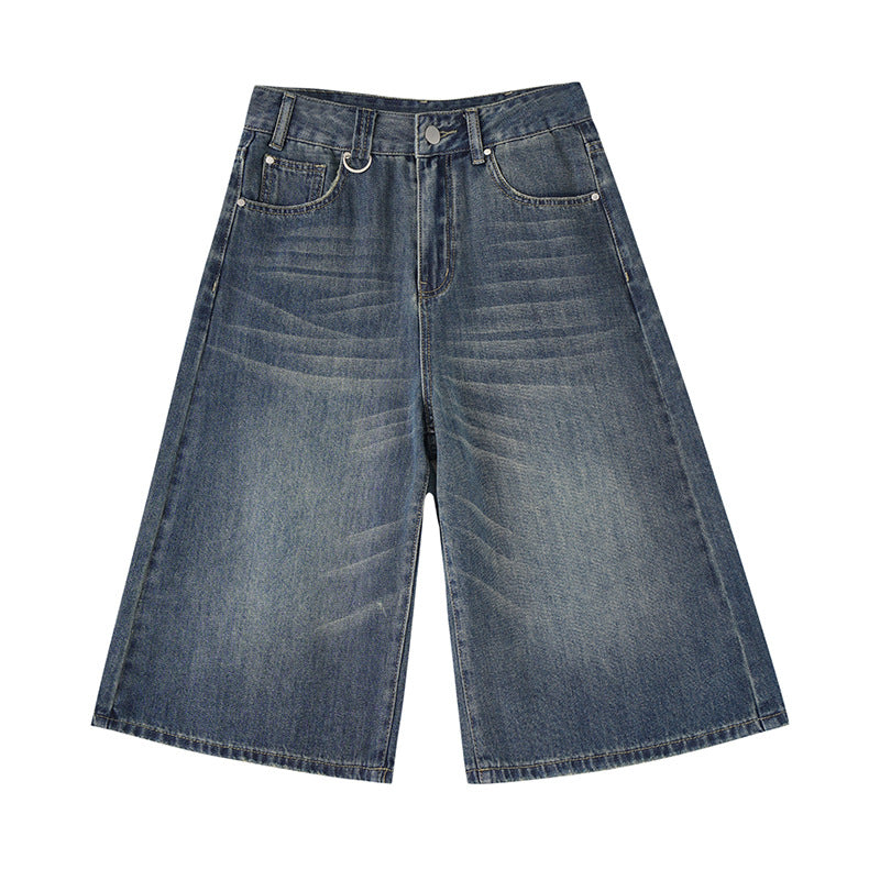 Women's American-style Retro High Street Denim Cropped Pants Summer