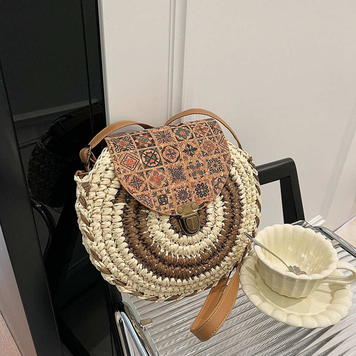 Seaside Holiday Small Crossbody Round Bag Round Cake Straw Bag