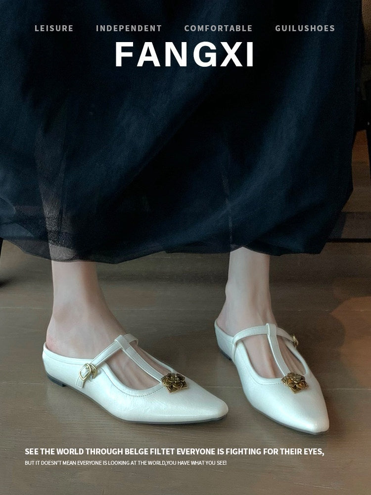 French Retro Wedge Heel Mules For Women, Elegant Closed Toe Slip-on Sandals, Comfortable Hidden Heel Lazy Shoes For Summer Outdoor