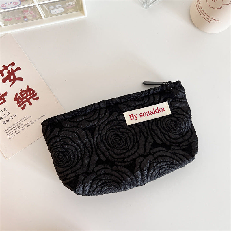 French Relief Flower Makeup Simple Portable Handbag Casual Mobile Phone Handheld Bag