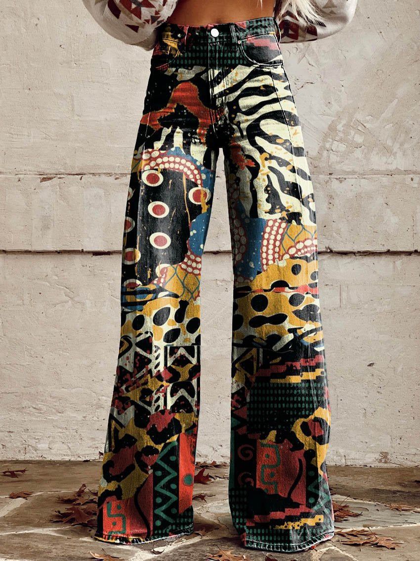 Horn Simulation Denim Trousers Loose Pants For Women