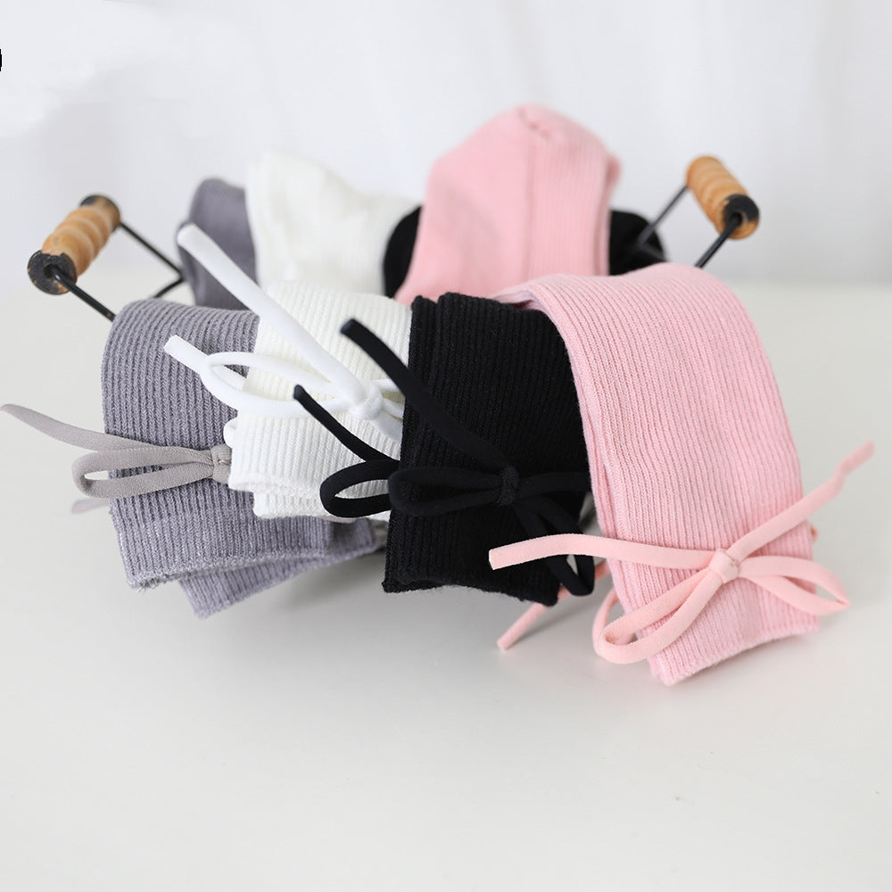 Girls' Bow Tube Socks Children's Monochrome Flat Mouth