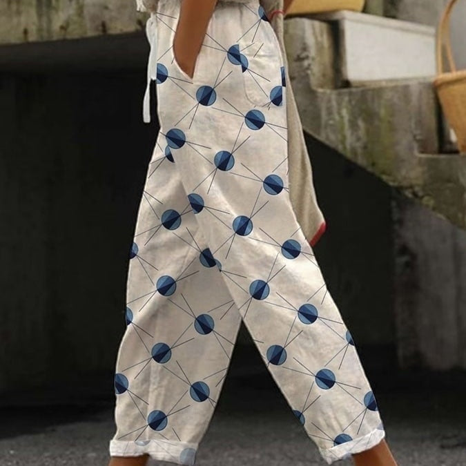 Digital Flower Printing Rag-eared Casual Pants