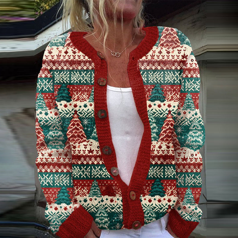 Ny jule 3D digitaltryk damecardiganfrakke overtøj til kvinder