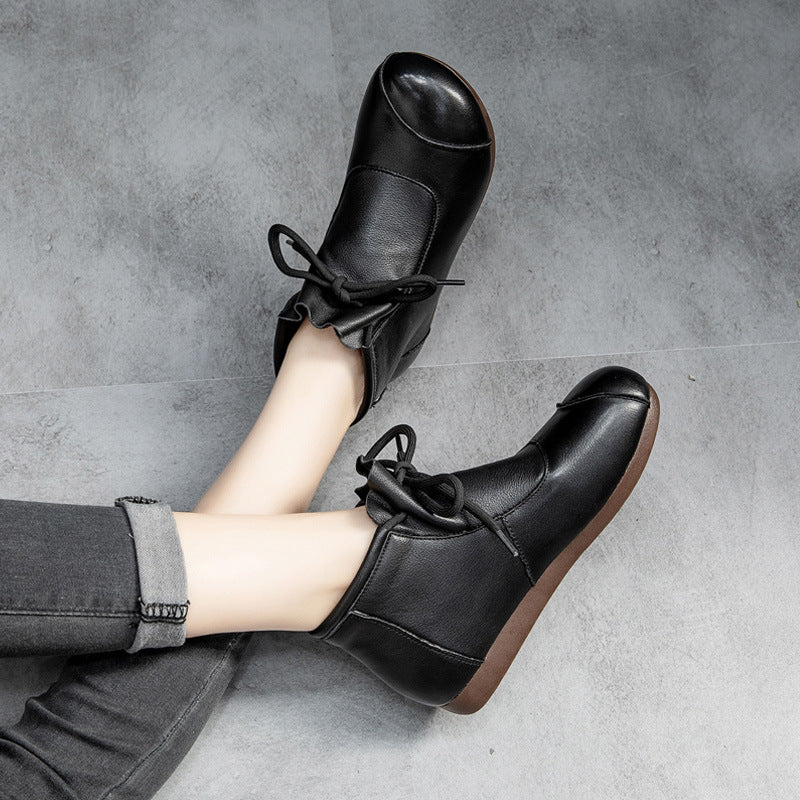 Retro Ethnic Style Handmade Leather High-top Women's Shoes With Soft Sole
