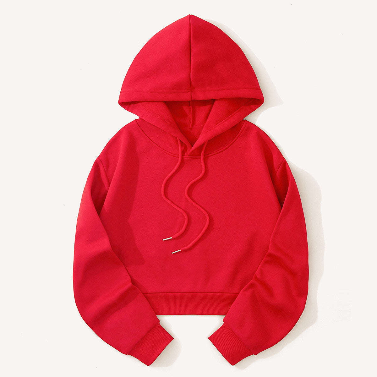 Autumn And Winter Fleece-lined Casual Short Cropped Hooded Sweatshirt