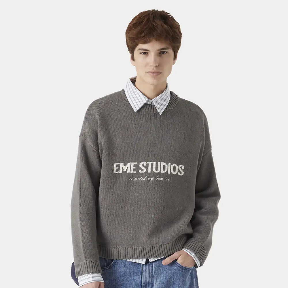 Knitted Pullover Loose Embroidered Sweater For Women