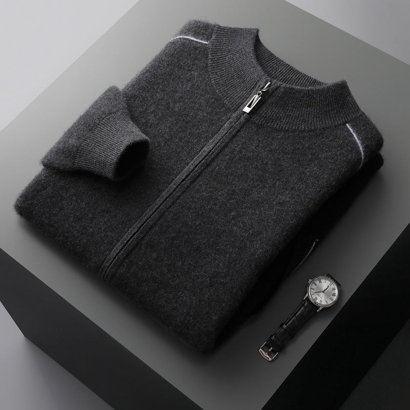 Men's Cashmere Sweater Thick Heavy Half Turtleneck Zipper