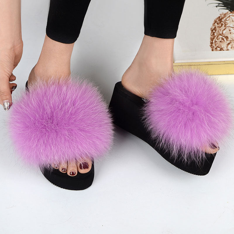New Fox Fur Women's Sandals Height Increasing Leisure