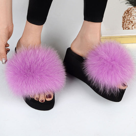 New Fox Fur Women's Sandals Height Increasing Leisure