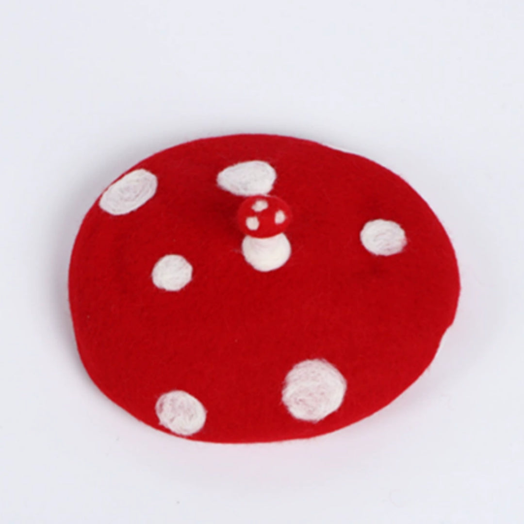 Top Small Mushroom Handmade Wool Felt Beret