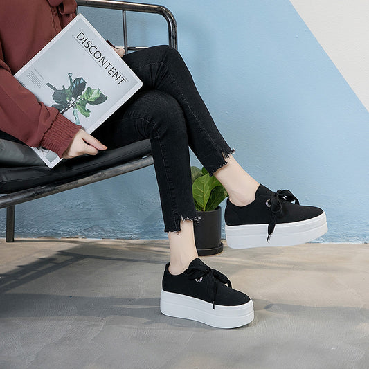 Inner Increase Platform Shoes Canvas Breathable Lace-up Single Shoes Fashion