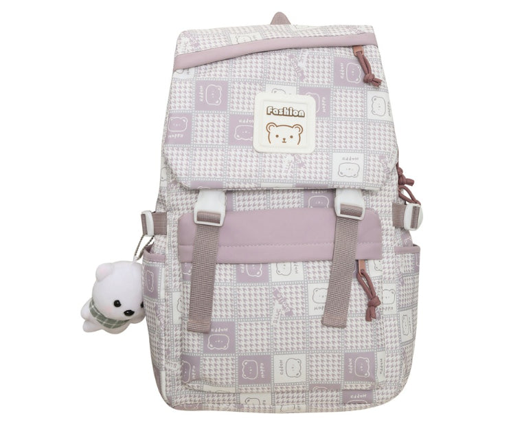 Checked Backpack Women's Large Capacity