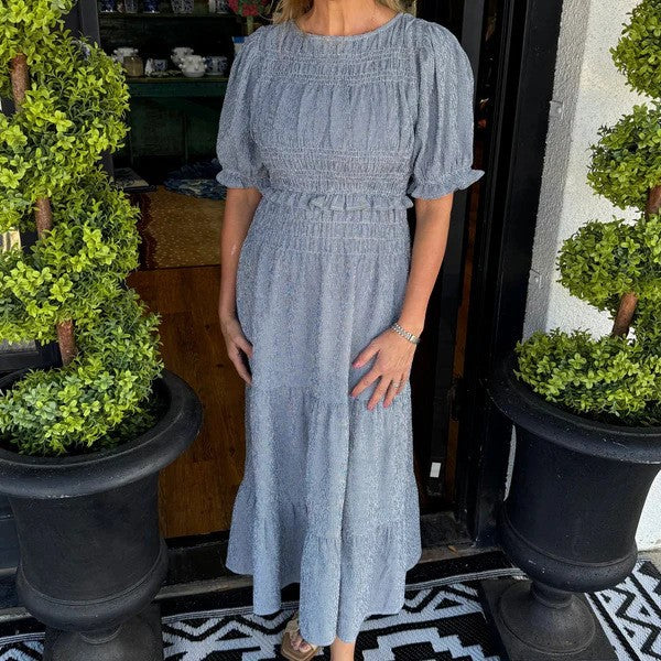 Women's Elegant Versatile Pleated Elastic-waist Short-sleeve Maxi Dress