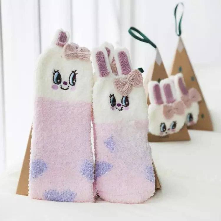 Coral Fleece Tube Winter Thickened Women's Christmas Stockings Cute Cartoon Maternity Socks