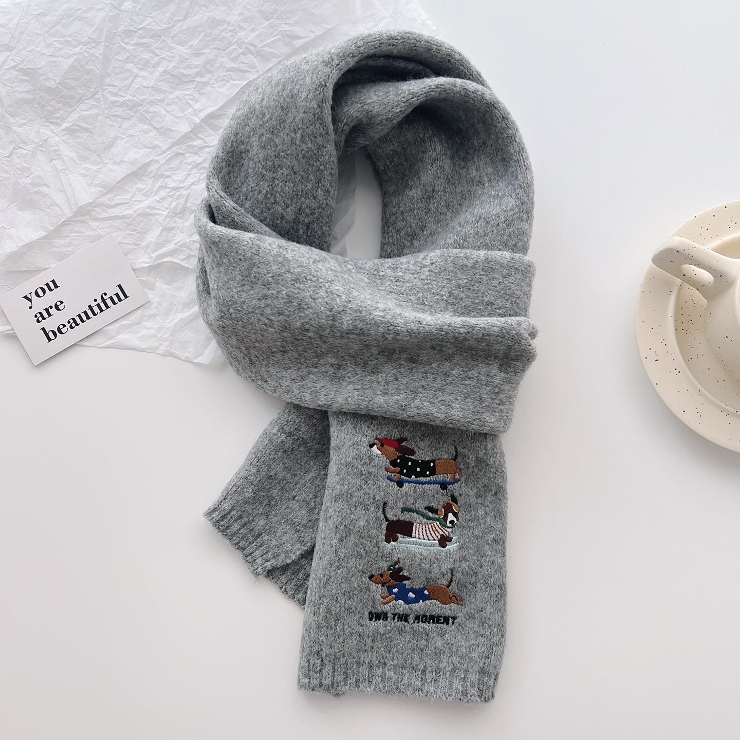 Sausage Dog Embroidered Scarf For Men And Women