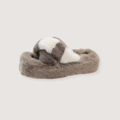 Color Matching Cross Fluffy Slippers Female Autumn And Winter